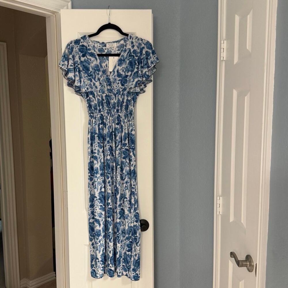 Tamsy Flutter Sleeve Smocked Midi Dress - Picture 2 of 6